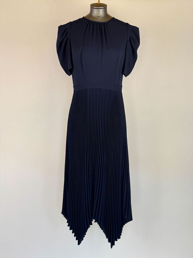 LK Bennett Navy Long Pleated Dress Size UK 8