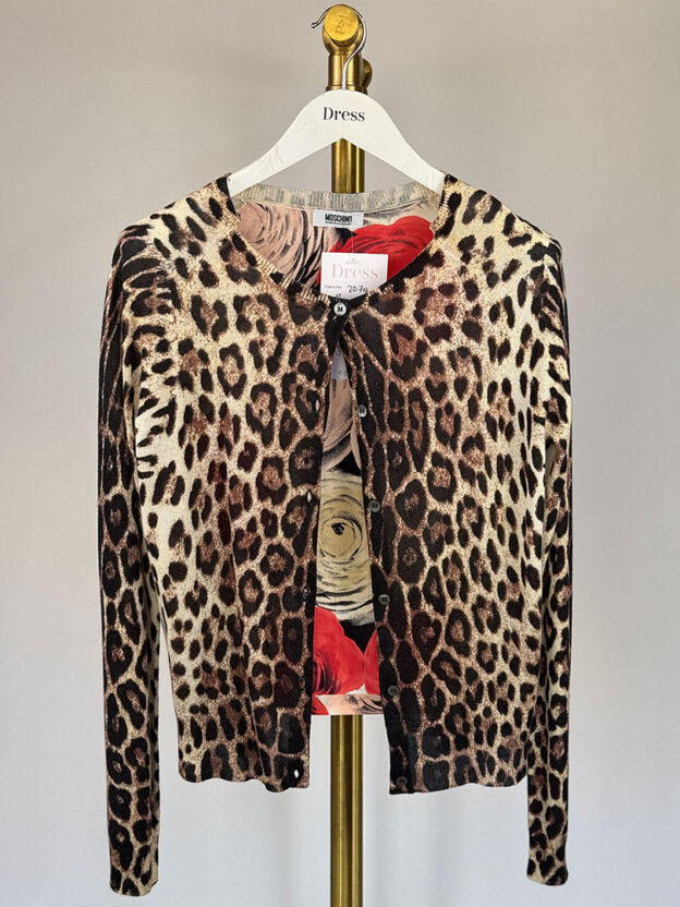 Moschino Cheap & Chic Leopard Silk & Cashmere Cardigan Size M