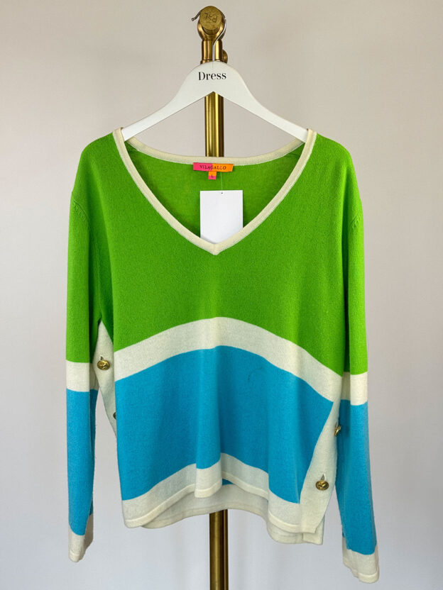 Pre-Owned Vilagallo Green & Blue Gold Buttoned Jumper Size L