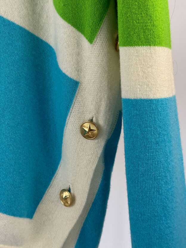 Pre-Owned Vilagallo Green & Blue Gold Buttoned Jumper Size L - Image 4