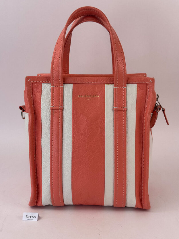 Pre-Owned Balenciaga Bazar Shopper Coral & White Bag