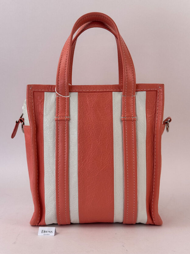 Pre-Owned Balenciaga Bazar Shopper Coral & White Bag - Image 4