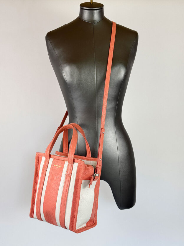 Balenciaga Bazar Shopper Coral & White Bag - Dress Cheshire