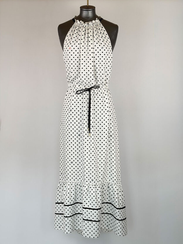 Pre-Owned ME+EM White & Black Polka Dot Long Dress Size 12