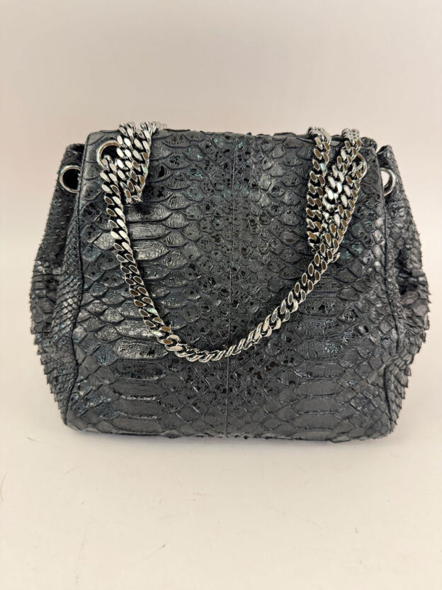 Pre-Owned Chanel Python Buckey Bag Silver hardware - Image 3