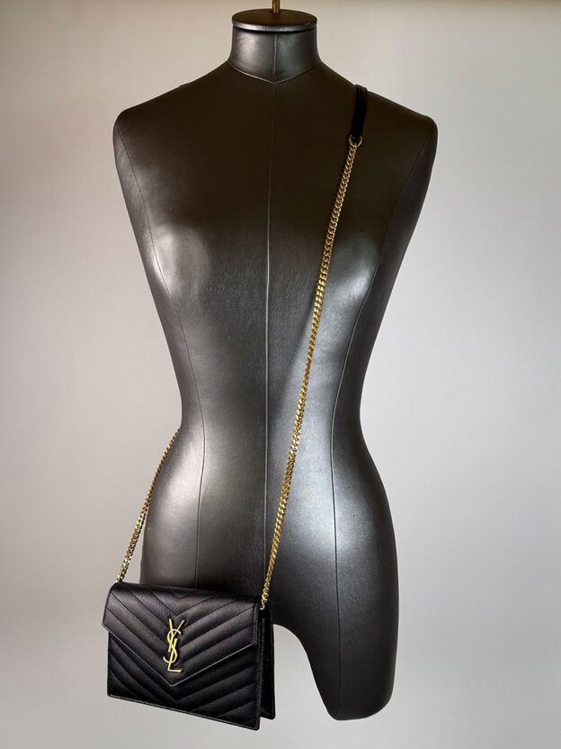 Pre-Owned YSL Black Mono Envelope Wallet On A Chain - Image 3