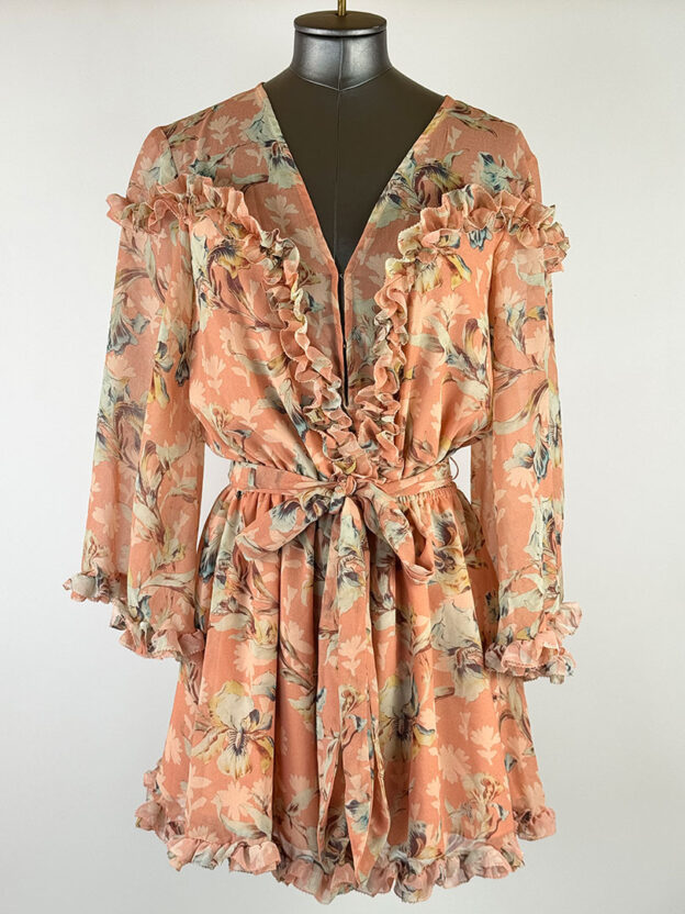 Pre-Owned Keepsake Nude And Green Flower Shorts Playsuit Size XS