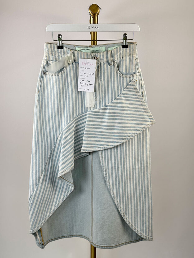 Pre-Owned Off White Denim Long Striped Skirt Size IT 40 (UK 8)