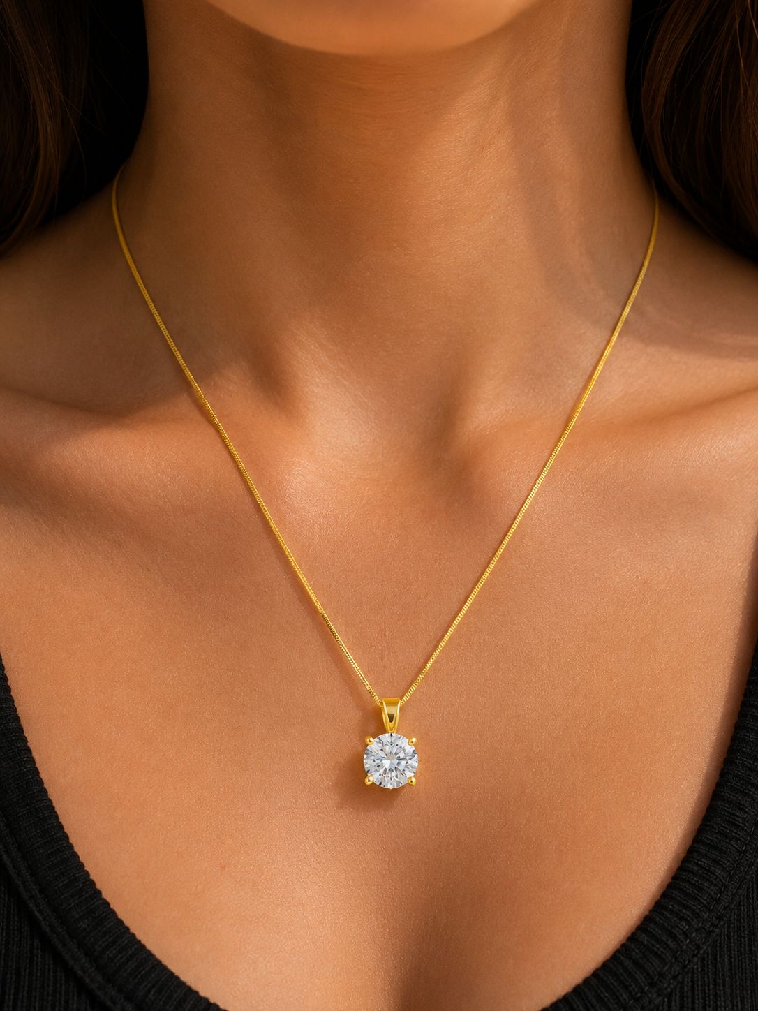 2ct Lab Diamond Pendant Necklace 9ct Yellow Gold