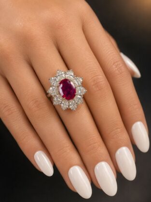 6.8ct Ruby Lab Diamond Oval Ring
