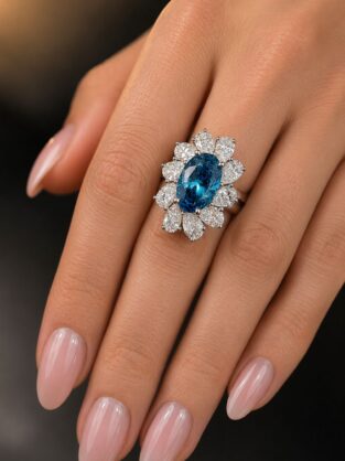 9ct Fancy Vivid Blue & White Lab Diamond Flower Ring