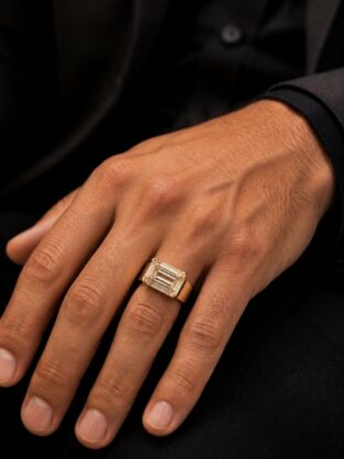 10ct Lab Diamond Rose Gold Mens Ring Emerald Cut
