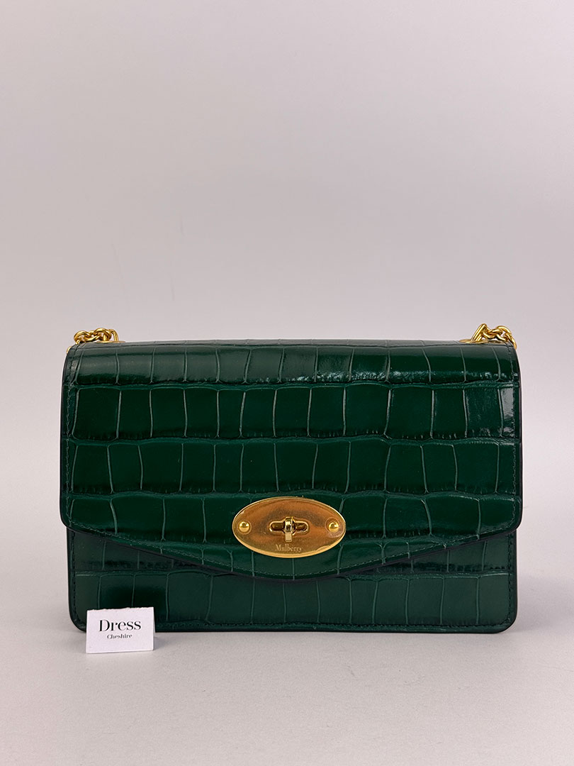 Mulberry Darley Patent Green Leather Croc Crossbody Bag - Dress
