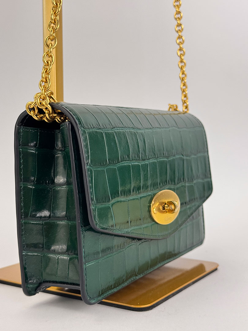 Mulberry Darley Patent Green Leather Croc Crossbody Bag - Dress