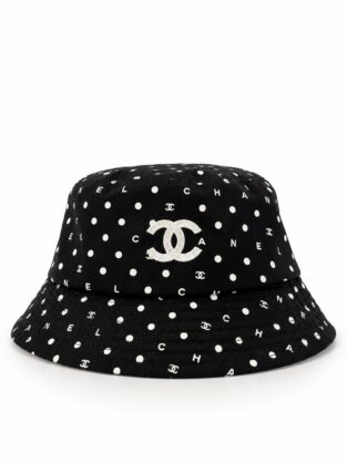Chanel Polka Dot Logo Print Bucket Hat Medium